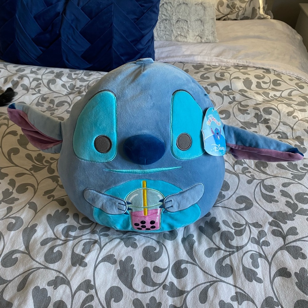 Squishmallow Disney Blue Stitch Plush with Bubble Tea